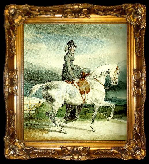 framed  charles emile callande amazone sur un cheval gris-pommele, ta009-2
